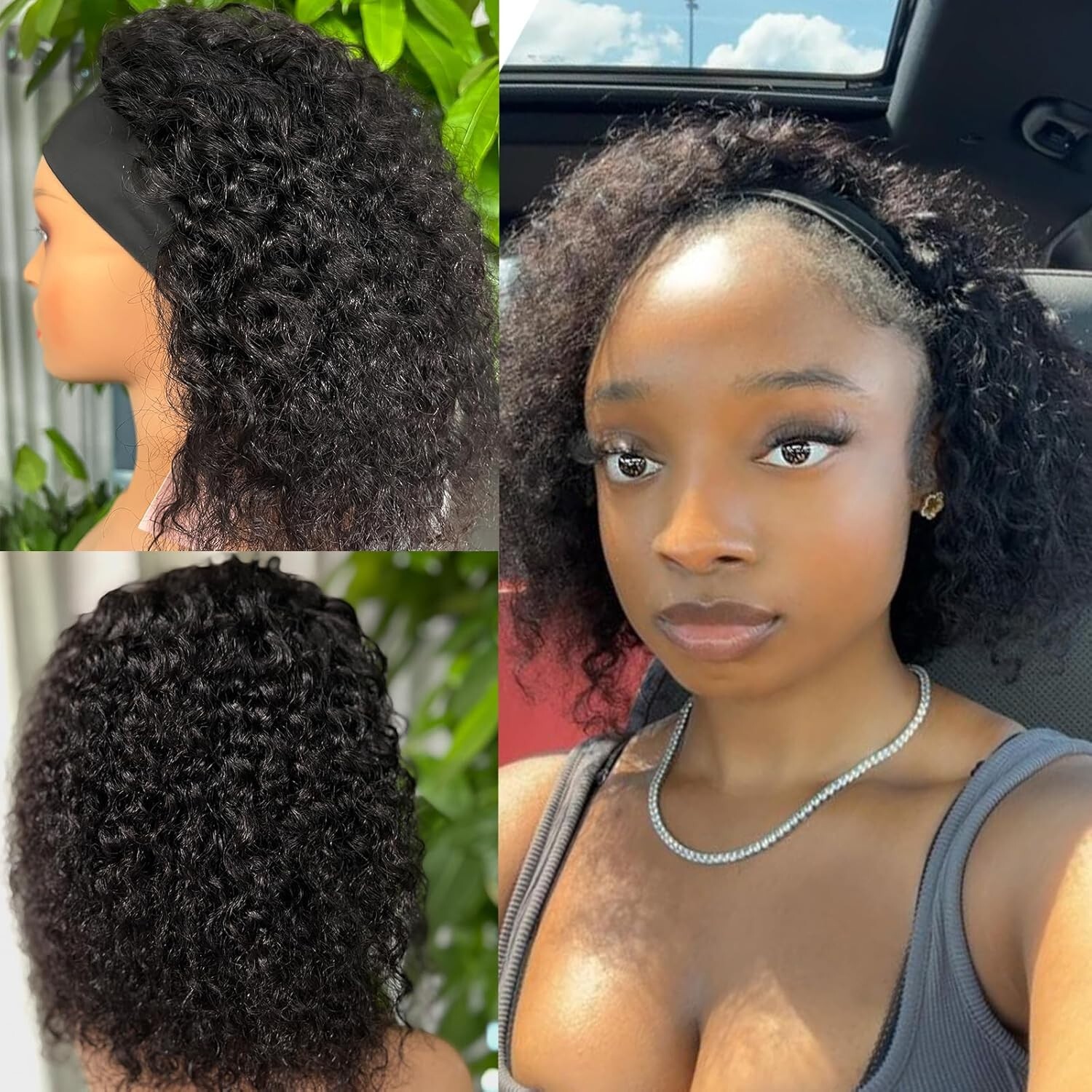 12 Inch Deep Wave Headband Wig Human Hair 150% Density No Lace Natural Color
