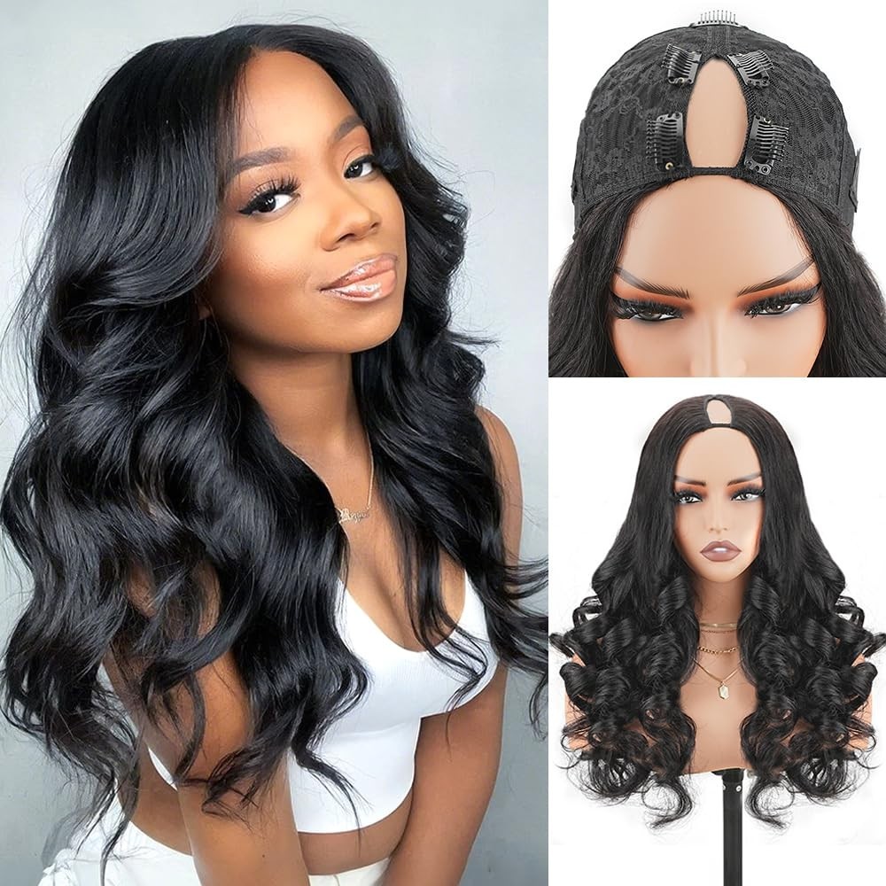 20-Inch Body Wave V Part Wig – 180% Density Glueless Human Hair Half Wig, No Sew