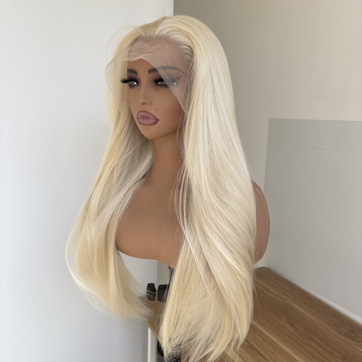 Synthetic Hair Heat Resistant Bleach blonde Soft Lace Front Wig Long Straight