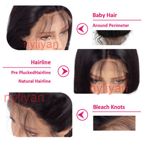 Plucked 22″ Lace Front Women Hair Straight Wig Bleached Knots With Baby Hair USA