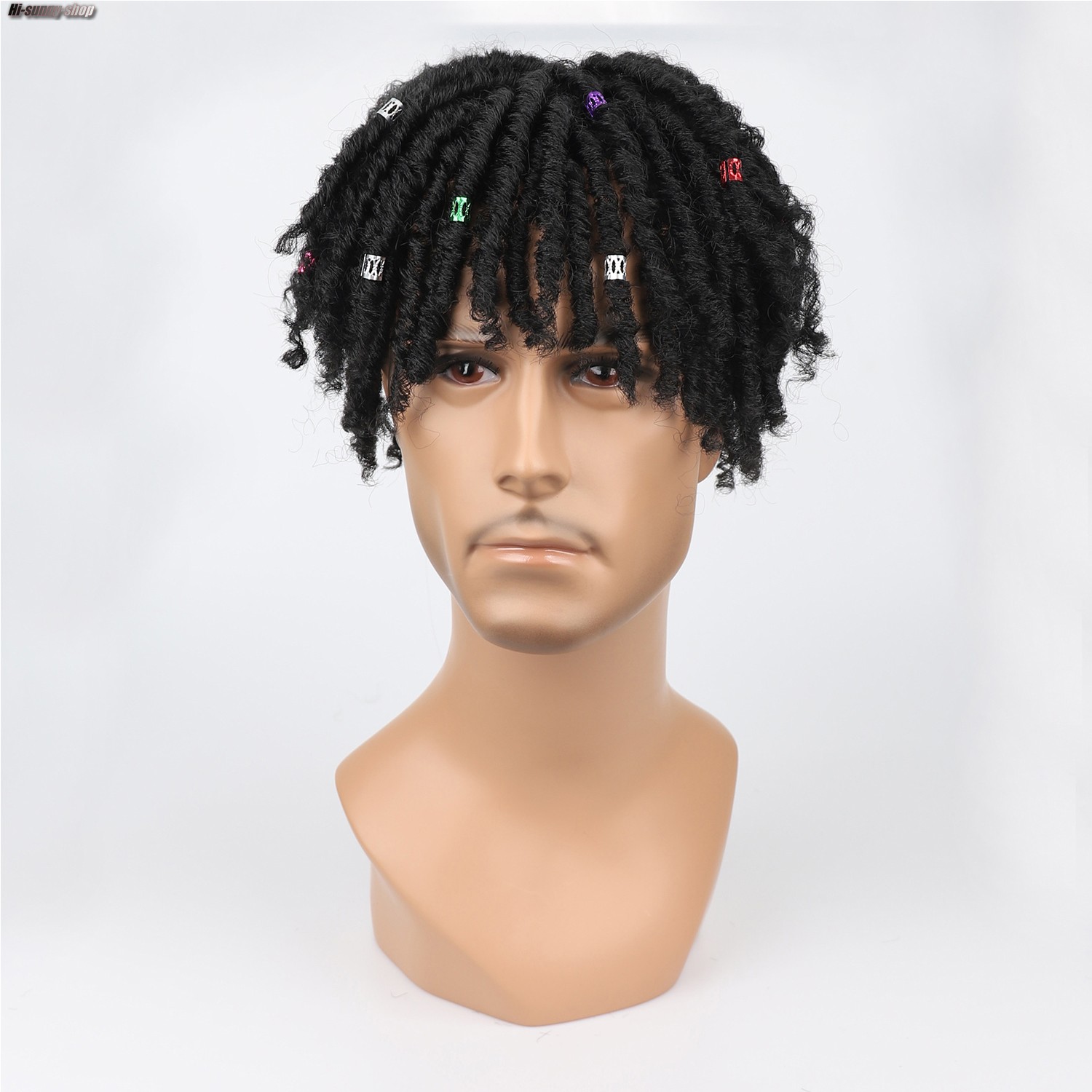 Short Afro Curly Dreadlock Toupee for Men Synthetic Hair African American Wigs