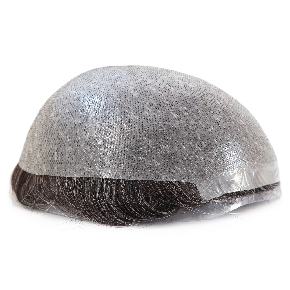 Toupee For Men Human Super Thin Skin V Looped Men Hairpiece Wig Black Grey #1B30