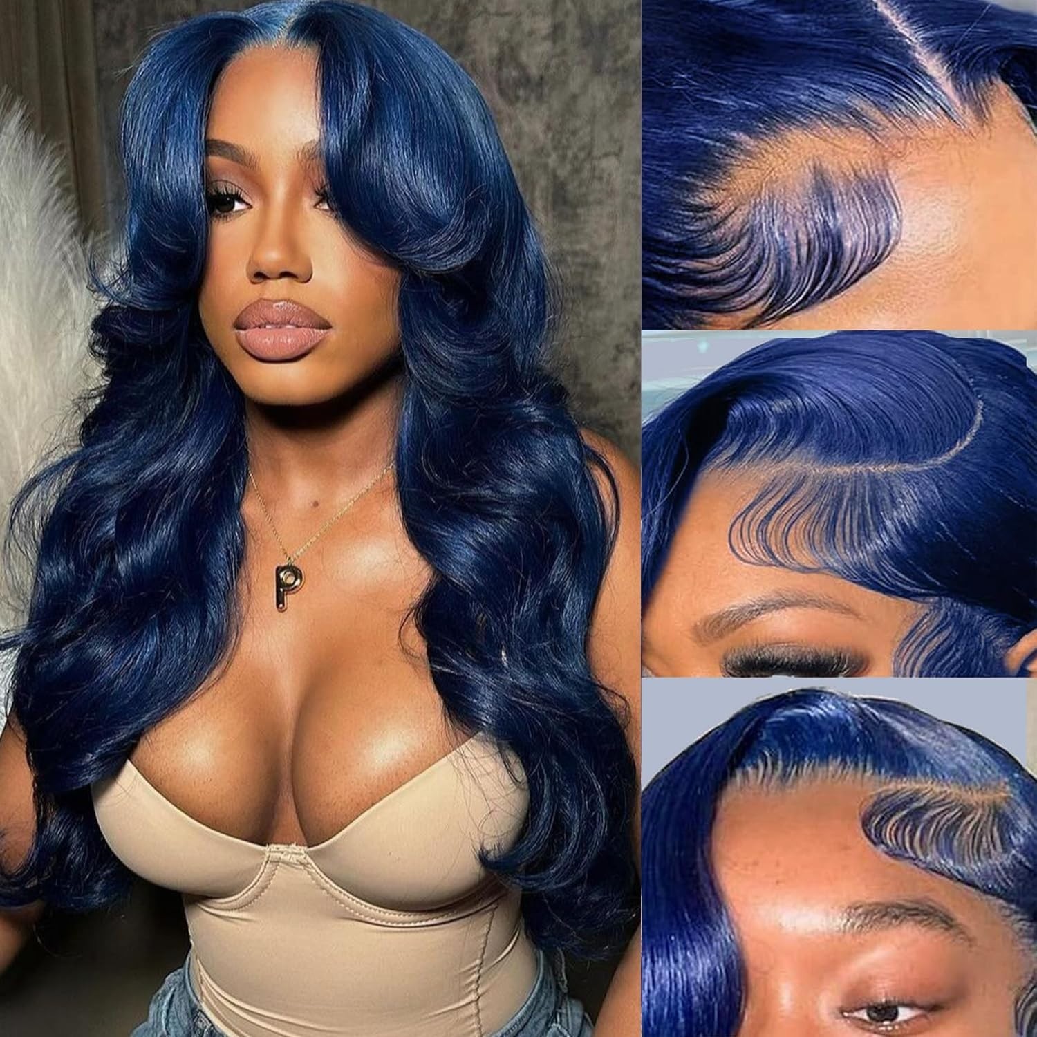 28″ Blue Body Wave Lace Front Wig – Human Hair, 180% Density, Glueless Wear & Go