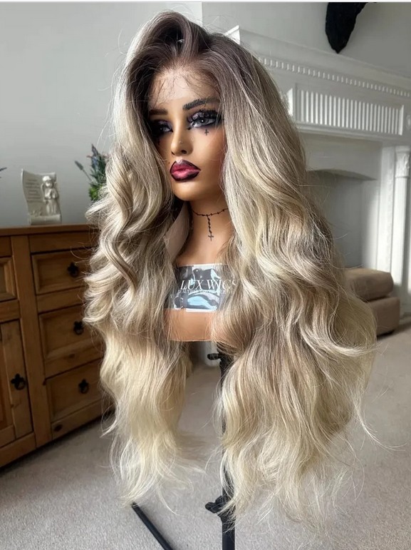 Long Hair Blonde Balayage Wig 26″ 13×4 Lace Front 100% Human Hair Wig