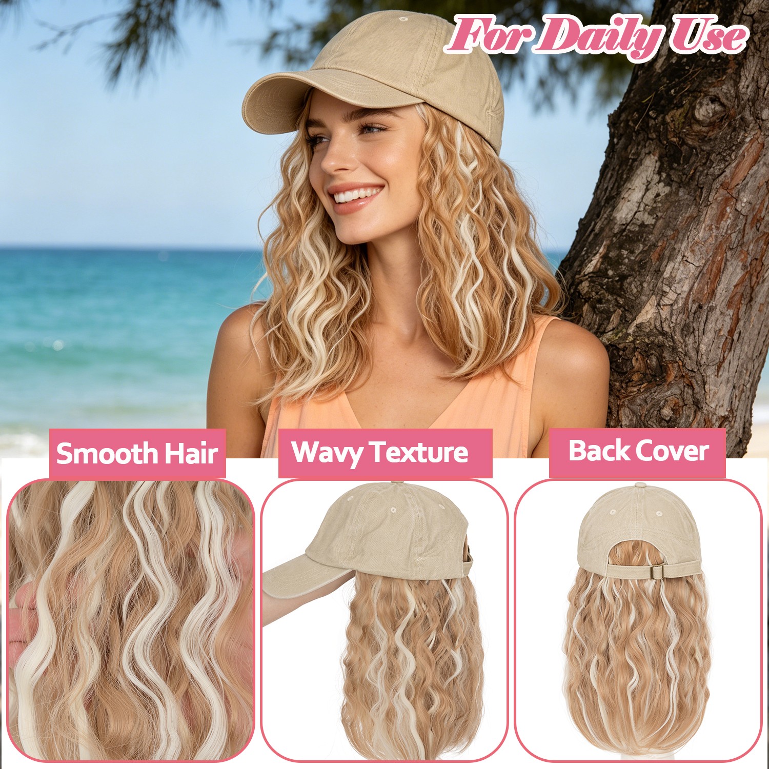 8in Cap with Hair Attached For Women Wig Hat with Hair Short Bob Style Synthetic