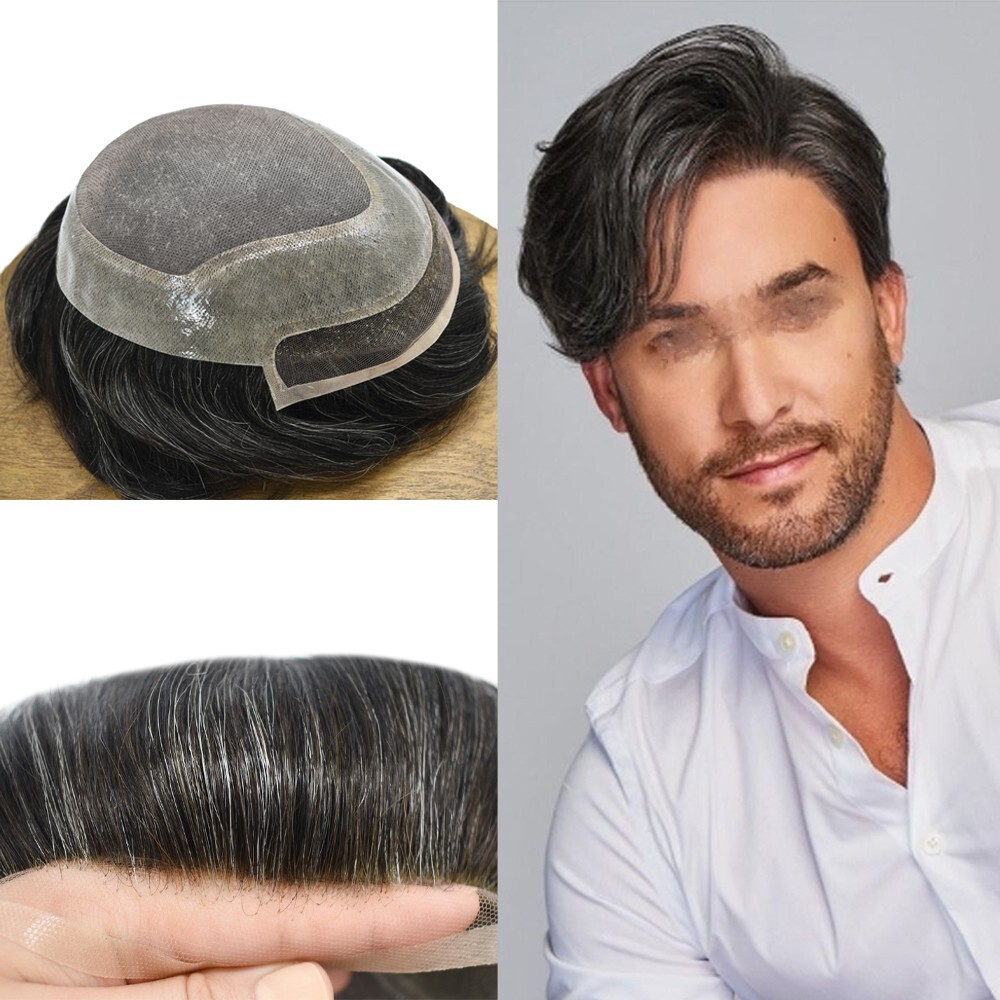 Mens Toupee Hair Replacement System Lace Front Fine Mono Thin Skin Wig Hairpiece