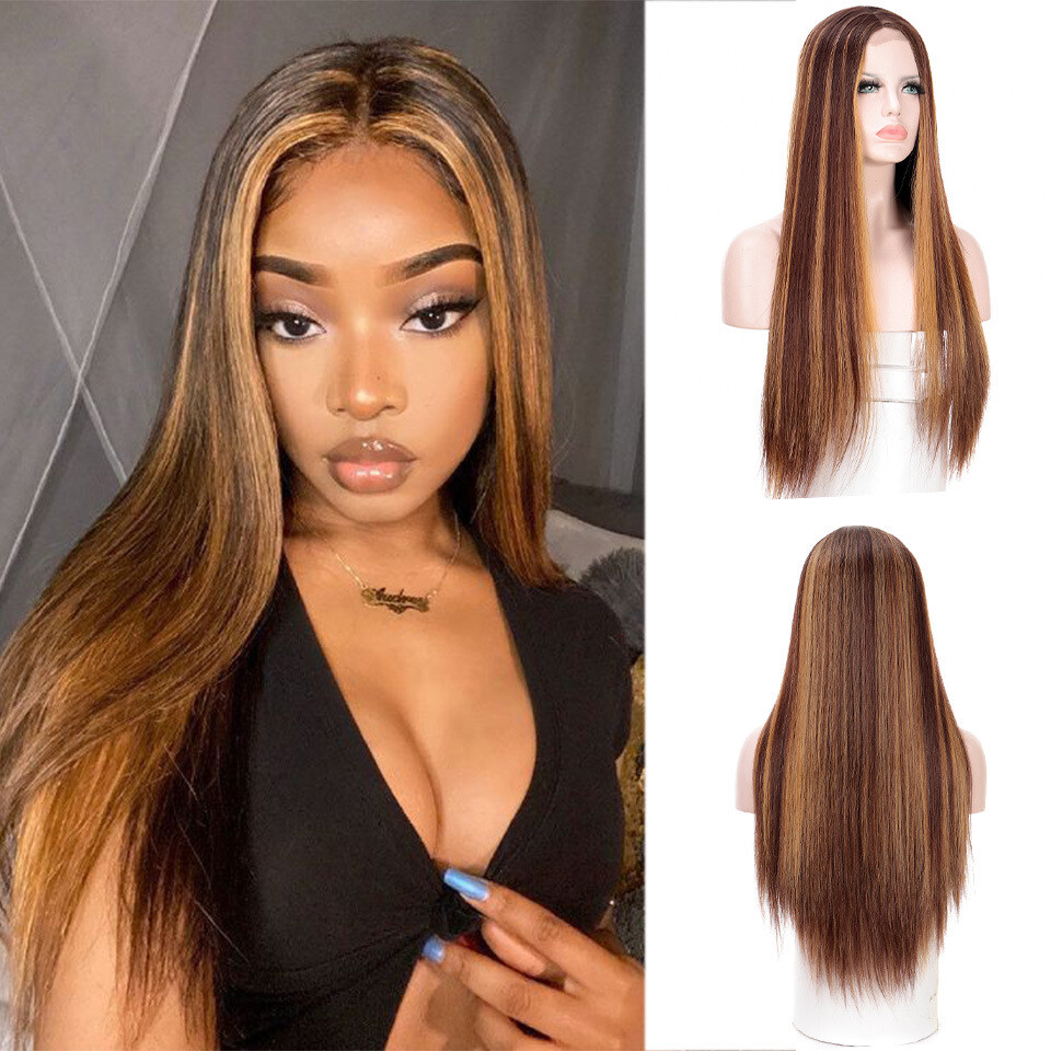 Highlight Wig Brazilian Straight Human Hair Full Wigs Ombre Brown Honey Blonde