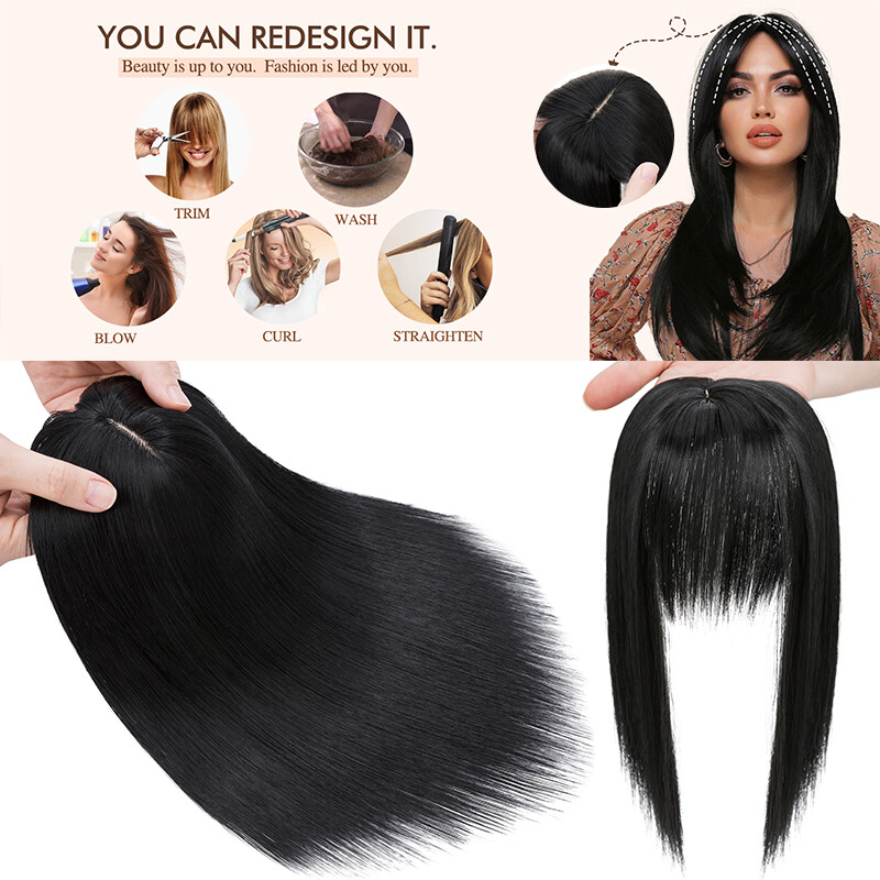 100% Real as Human Remy Hair Topper Toupee Clip in Hairpiece Natural Top Bangs