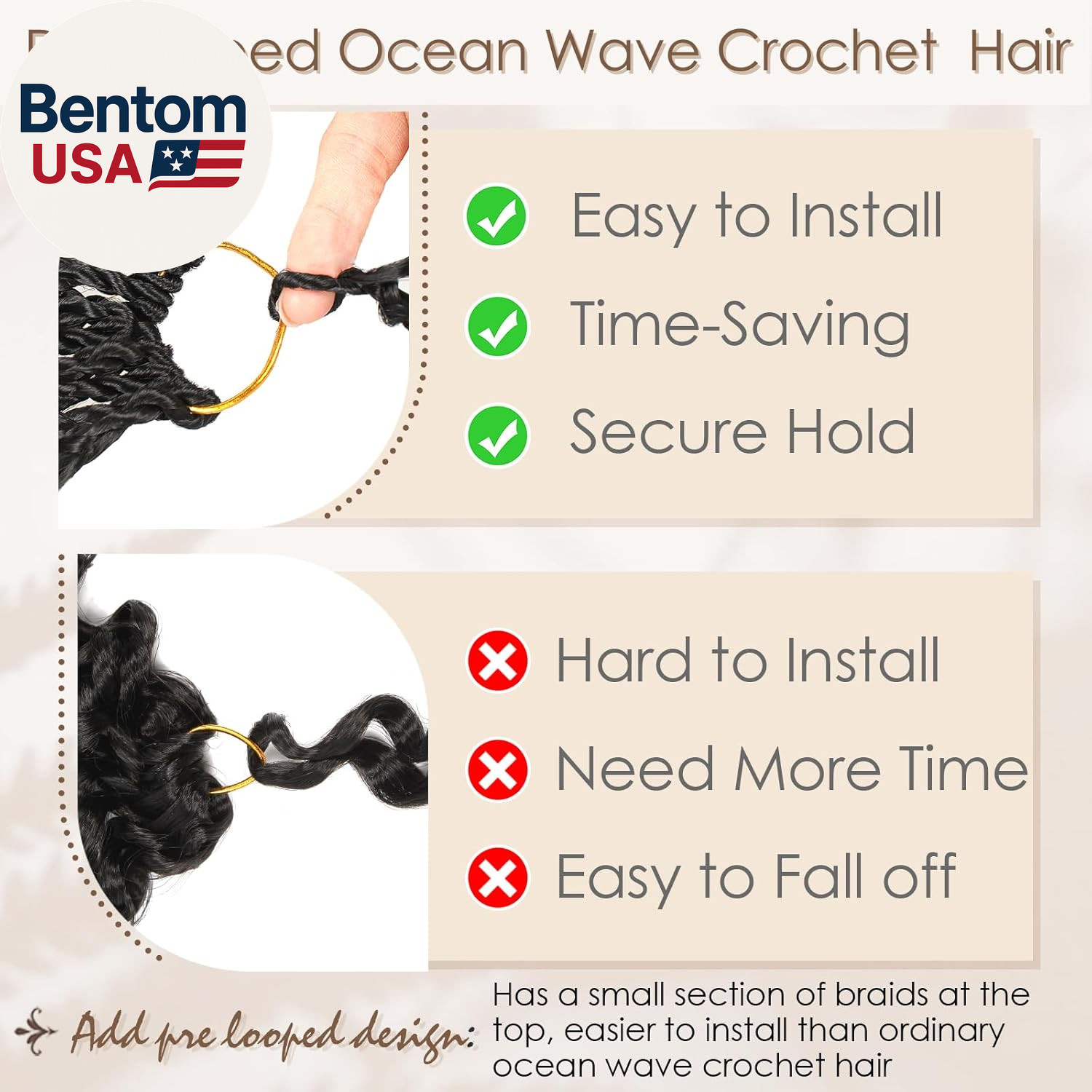 14 Inch 8 Packs Pre Looped Ocean Wave Crochet Hair Boho Ocean Deep Water Wave Be