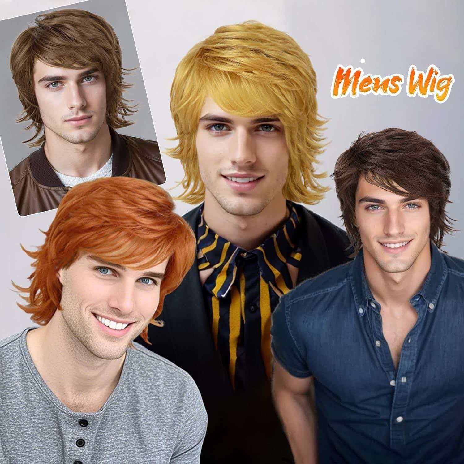 Men’s Short Black Wavy Wig 8in Full Cosplay Heat Resistant Synthetic Party
