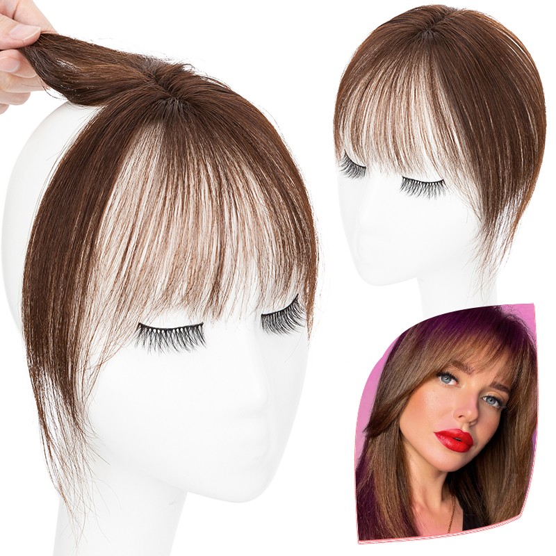 100% Real Human Hair Air Bangs Clip In Remy Extensions 3D Fringe Front Hairpiece