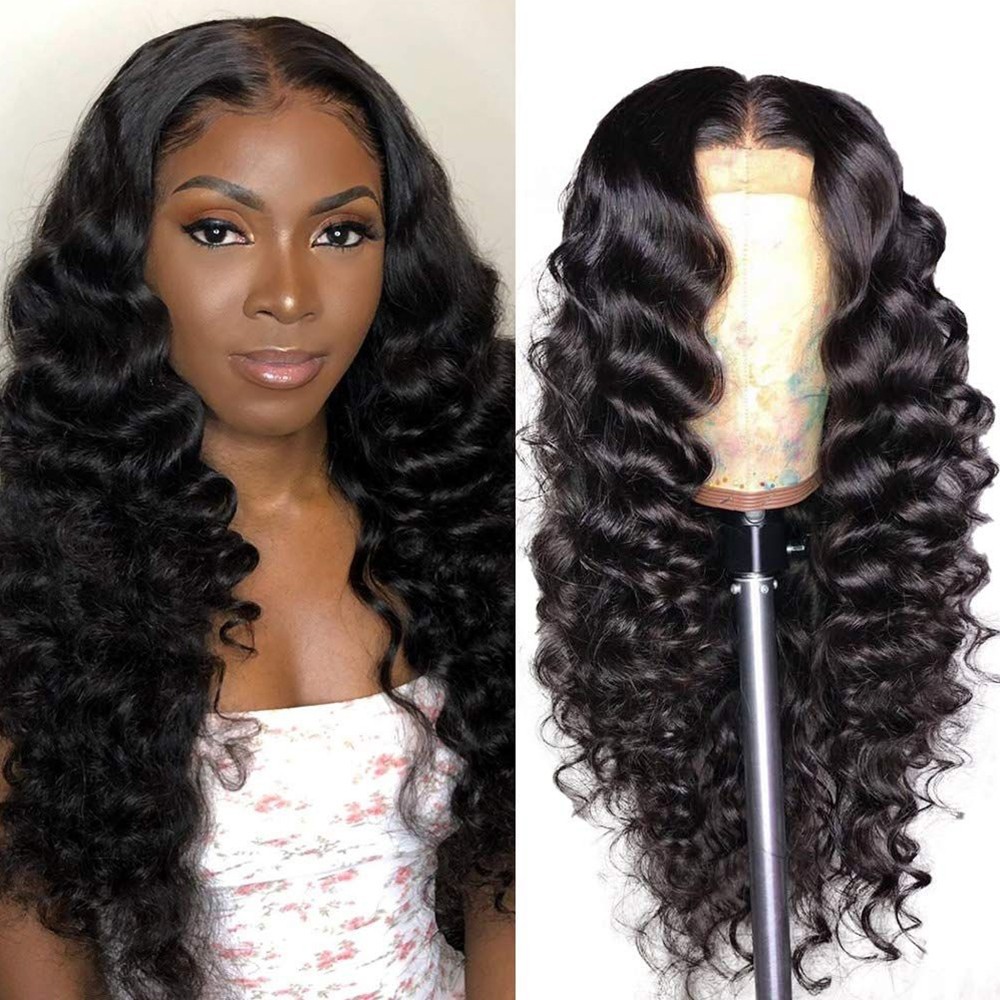 Curly Black Color Lace Front Wigs Deep Wave 13×4 Free Part Glueless Pre Plucked