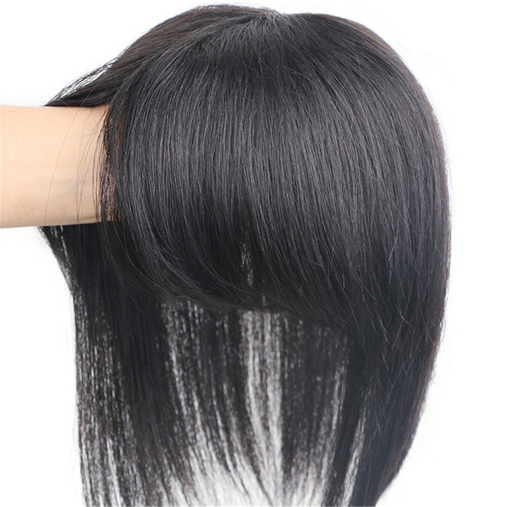 US-100% Real Human Hair Topper Toupee Clip Hairpiece Bangs Bob Top Wig For Women