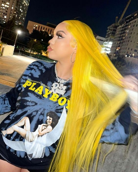 Lace Front Yellow Wig 24In Long Straight Yellow Wig for Women Cosplay Party Wear