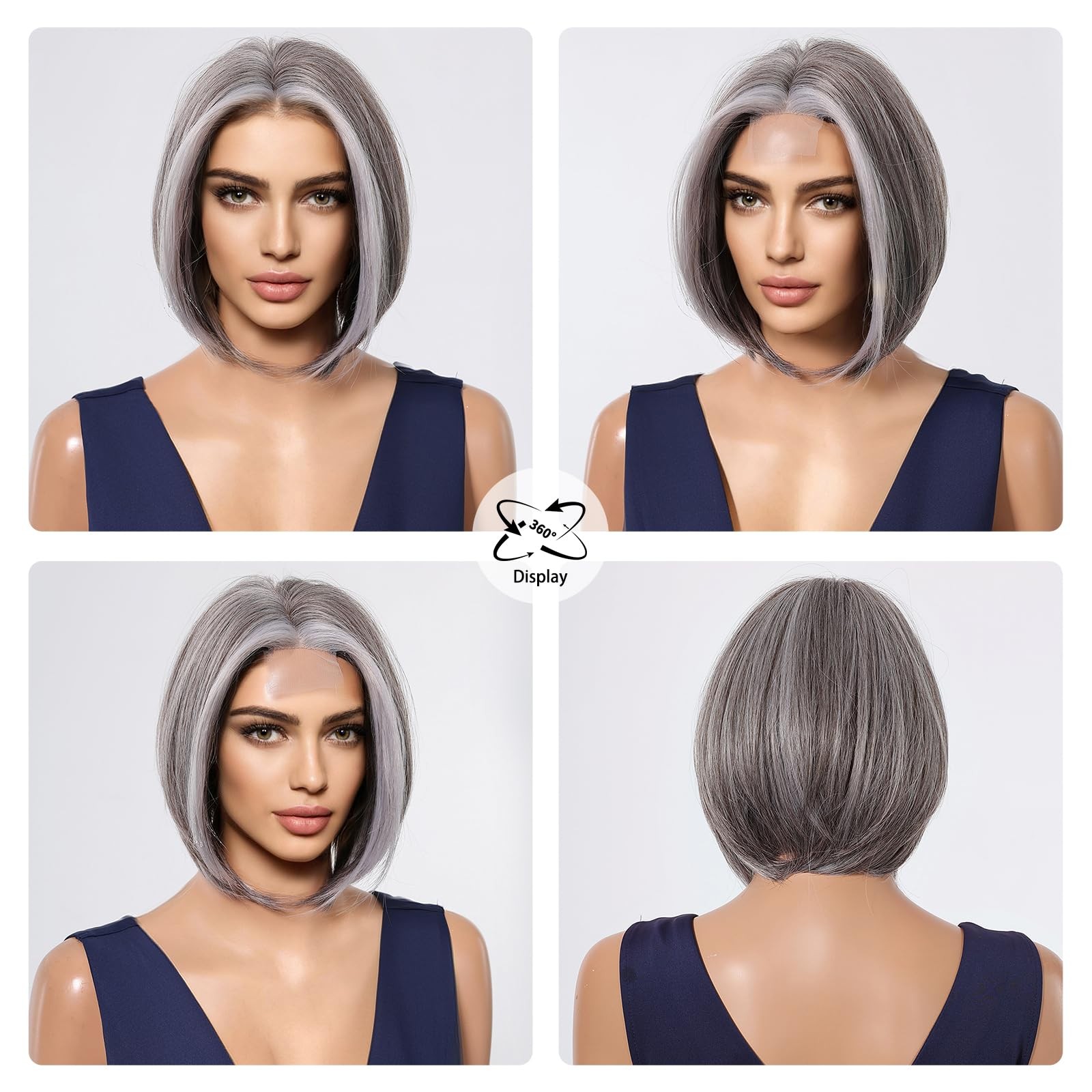 Testar Grey Mixed White Wig For Women Short Salt And Pepper Straight Lace Front