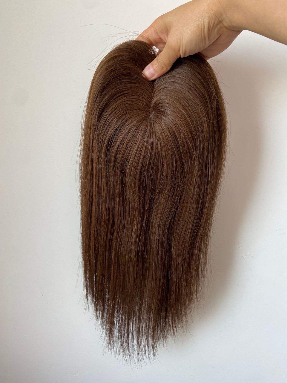 100% HUMAN BRAZILIAN HAIR DARK BROWN 5″x5″ MONO HAIRPIECE 14″ FREE PARTING