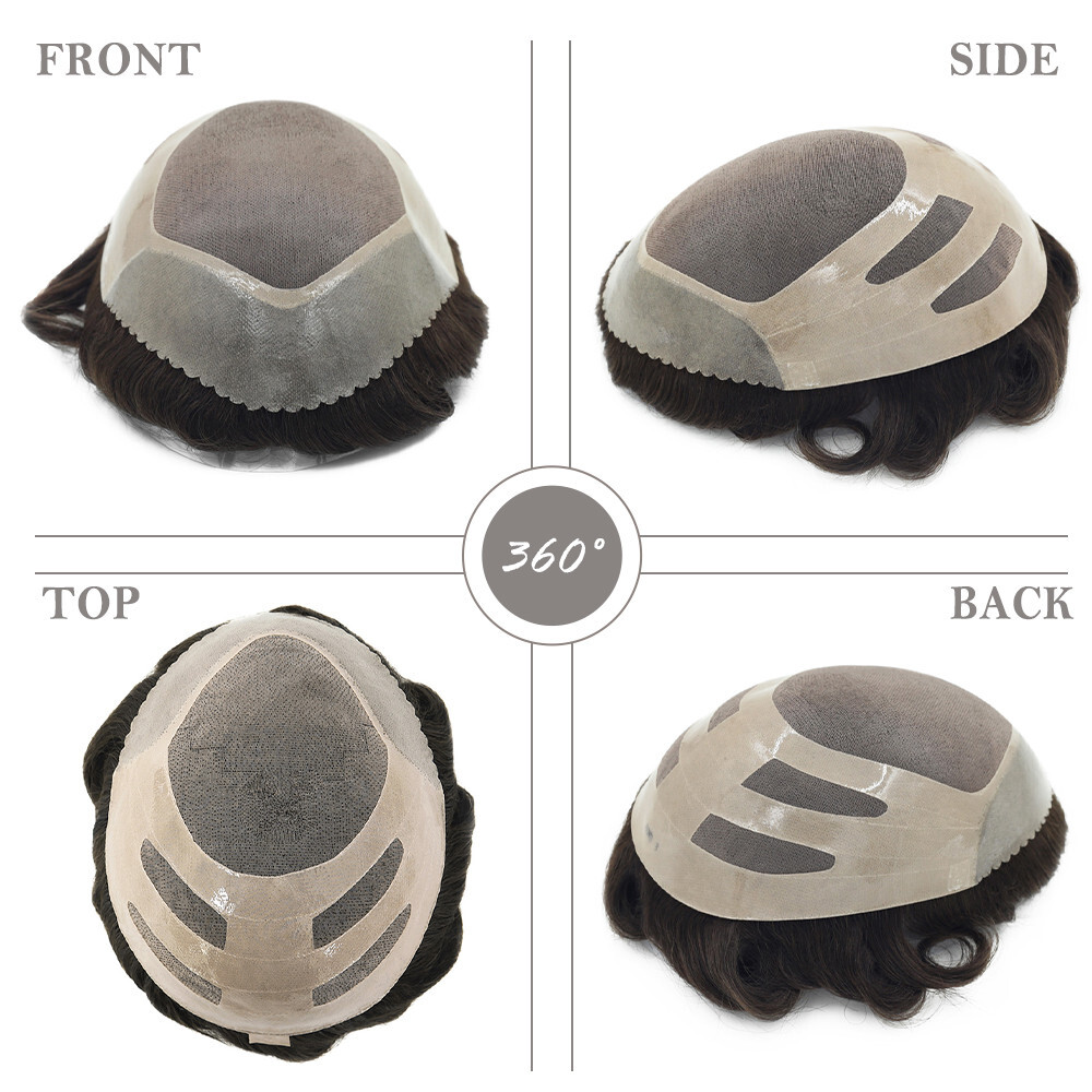 Mens Hairpiece Fine Mono Toupee Human Hair Replacement Systems Economy Shipping