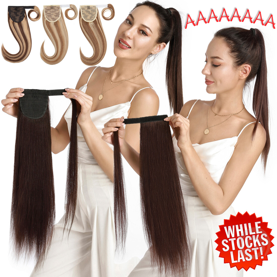 Thick 120g 100% Real Remy Human Hair Wrap Around Ponytail Extension With Clip in