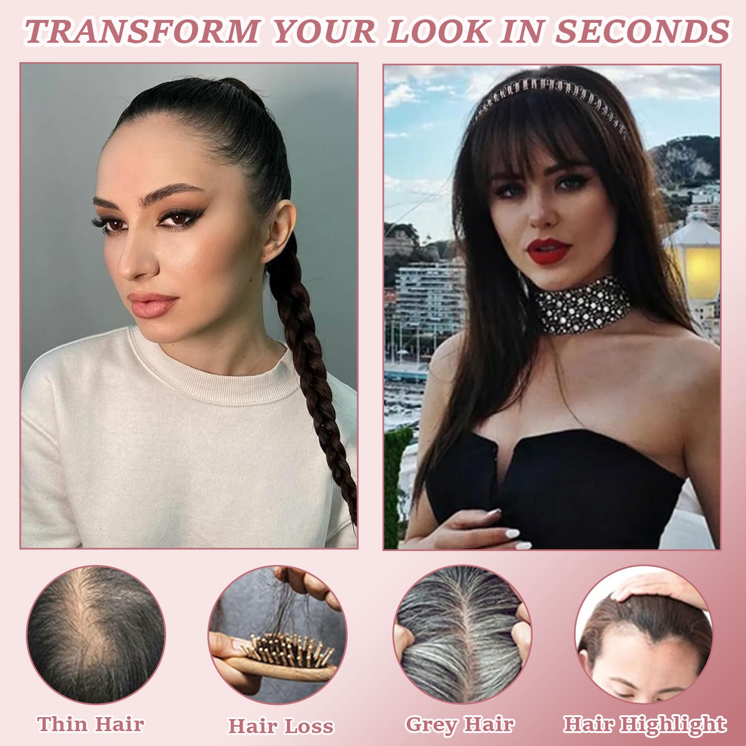Thick Neat Bangs Toupee for Women Natural Headband with Bangs,Synthetic Hair Wig