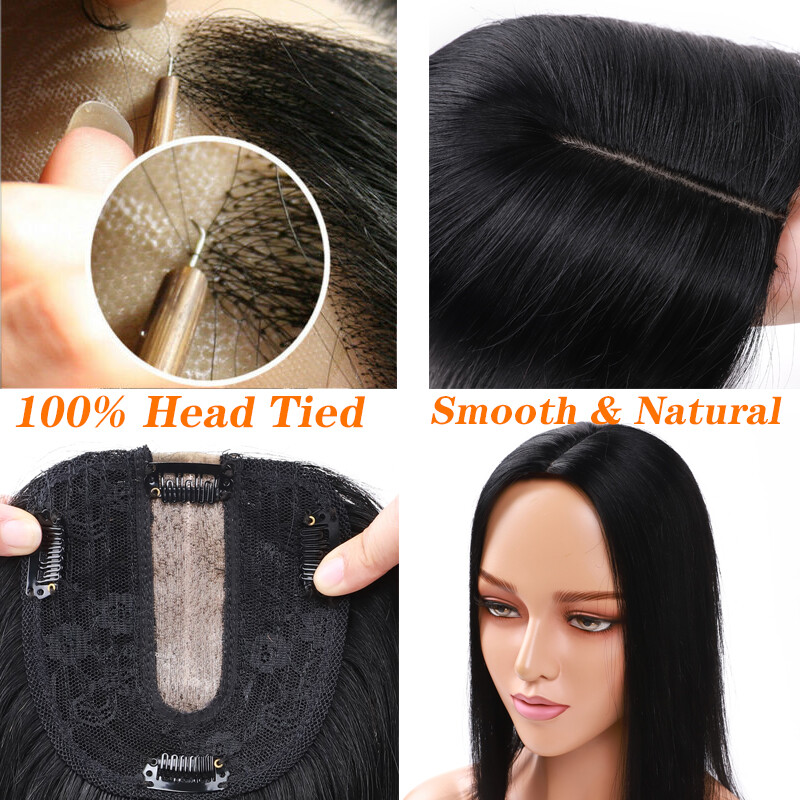 AAA 100% Virgin Remy Human Hair Silk Base Women Topper Hairpiece Toupee Wigs 8″