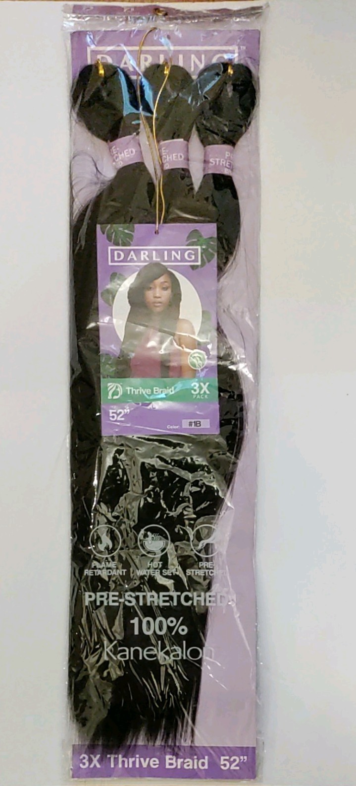 Darling Thrive Pre-Stretched Braiding Hair 52” 1B Off Black Kanekalon 3 BundlePk