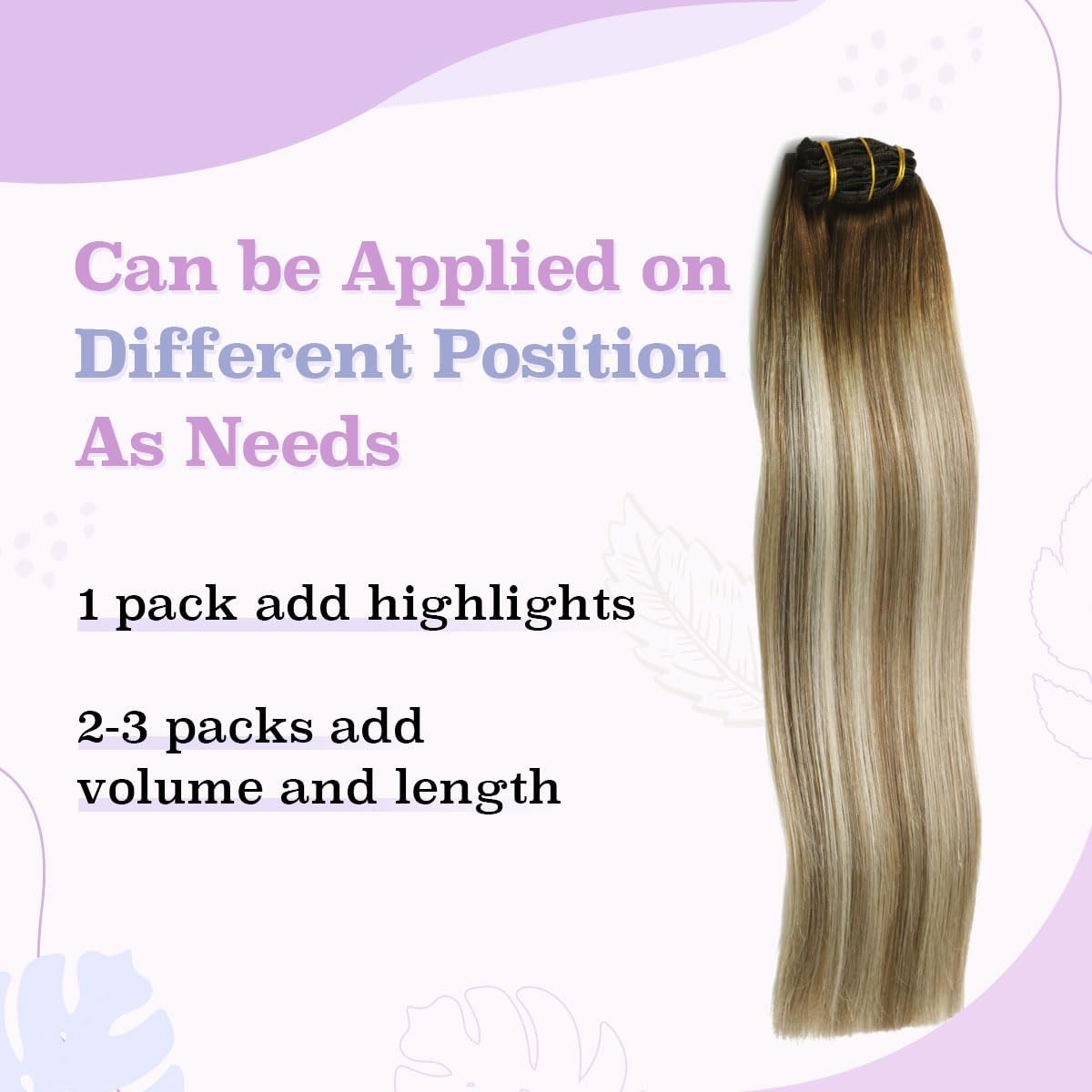 20″ Balayage Clip-In Human Hair Extensions, Dark Brown to Ash Blonde, 120g, 6pcs