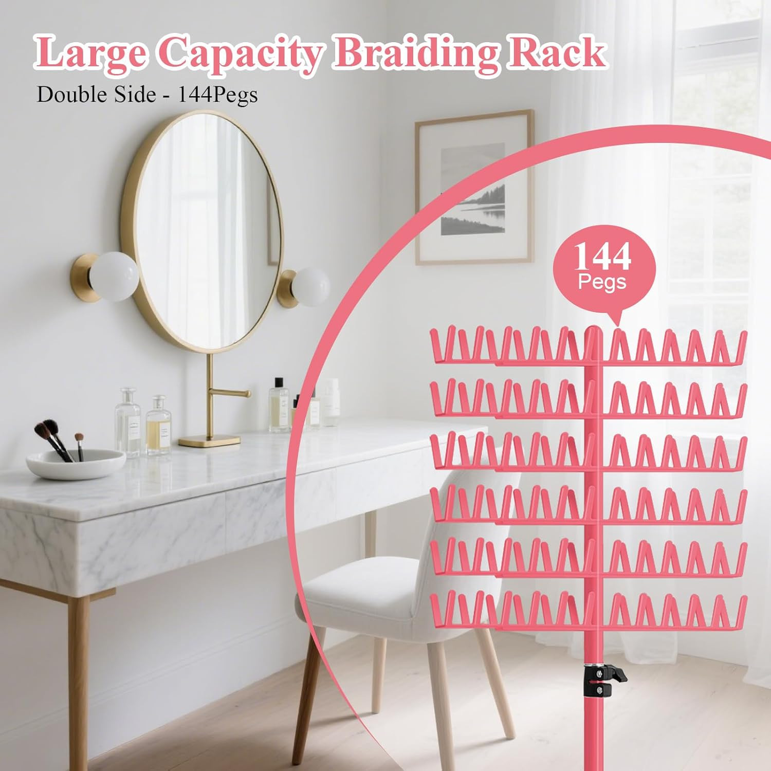 144 Peg Braiding Hair Rack Stand Adjustable Double Sided Hair Extension Holder