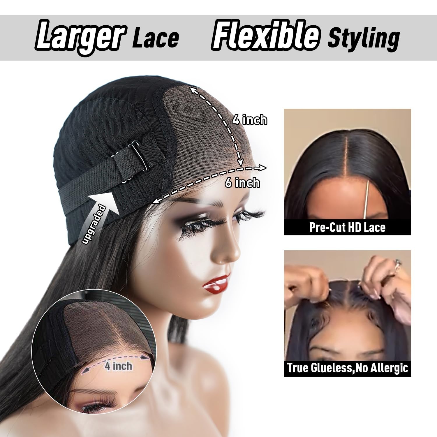24 Inch Glueless Human Hair Wig – Straight, 200% Density, HD Lace Front, Pre-Plu