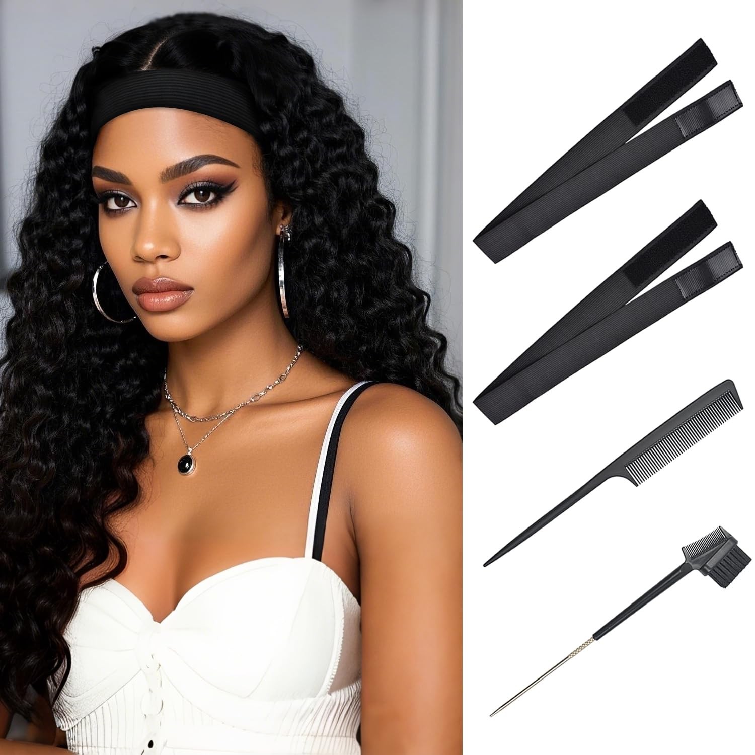 2 Pcs Bands Lace Melting Bands Elastic Bands with Combs and Hair Brush for La…