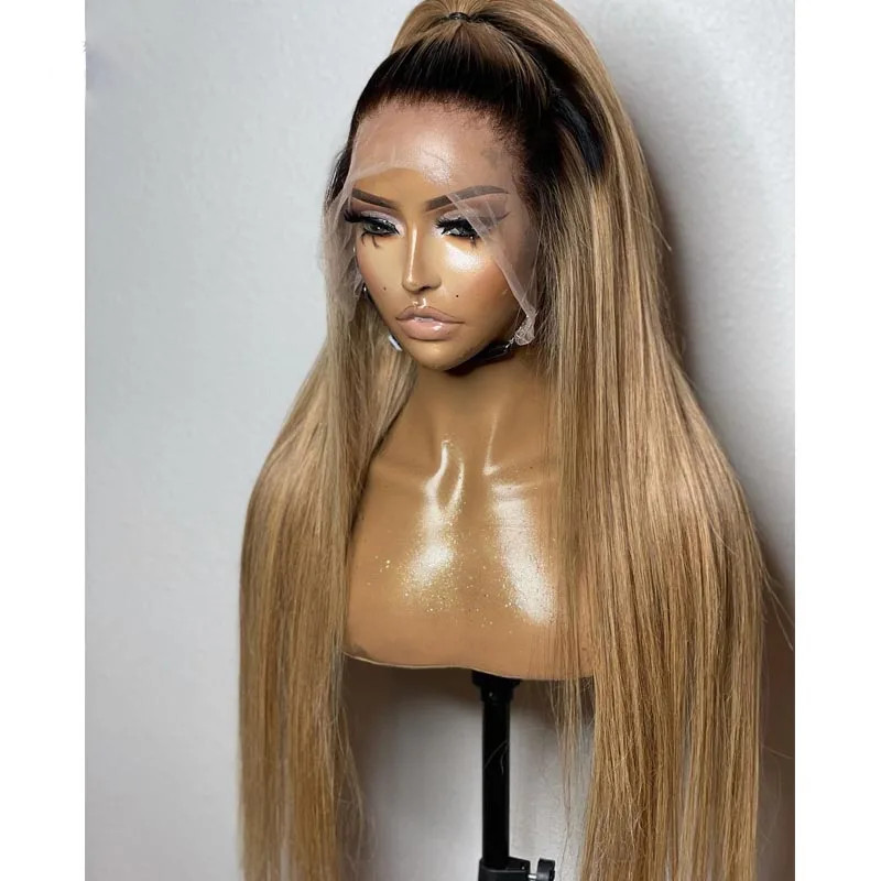 Lace Front Wig Long Straight Pre Plucked Highlight blonde Heat Resistant Hair