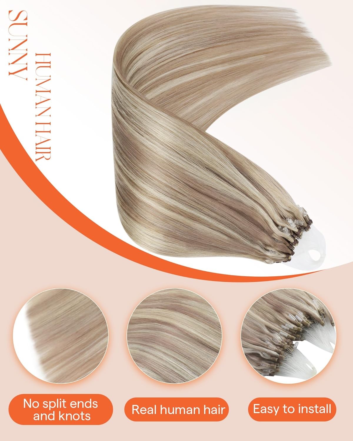 Sunny Hair BEADED 16in Ash/Bleach Blonde Hair Extensions – MB_P18-613_16_50G4