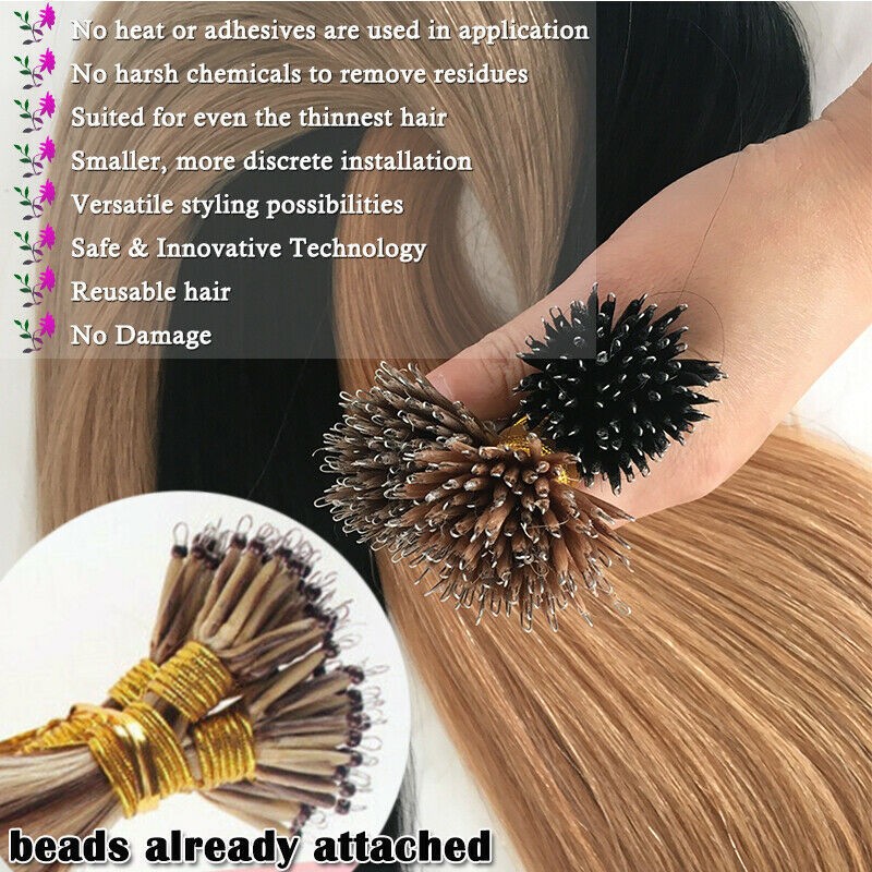 Nano Ring Hair Extensions Premium Remy Human Hair Micro Nano Bead Full HeadThick