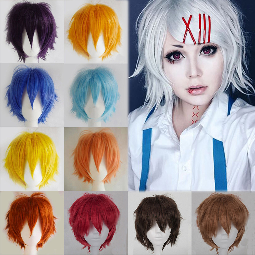 Unisex Anime Short Wig Straight Hair Cosplay Costume Party Heat Resistant Wigs
