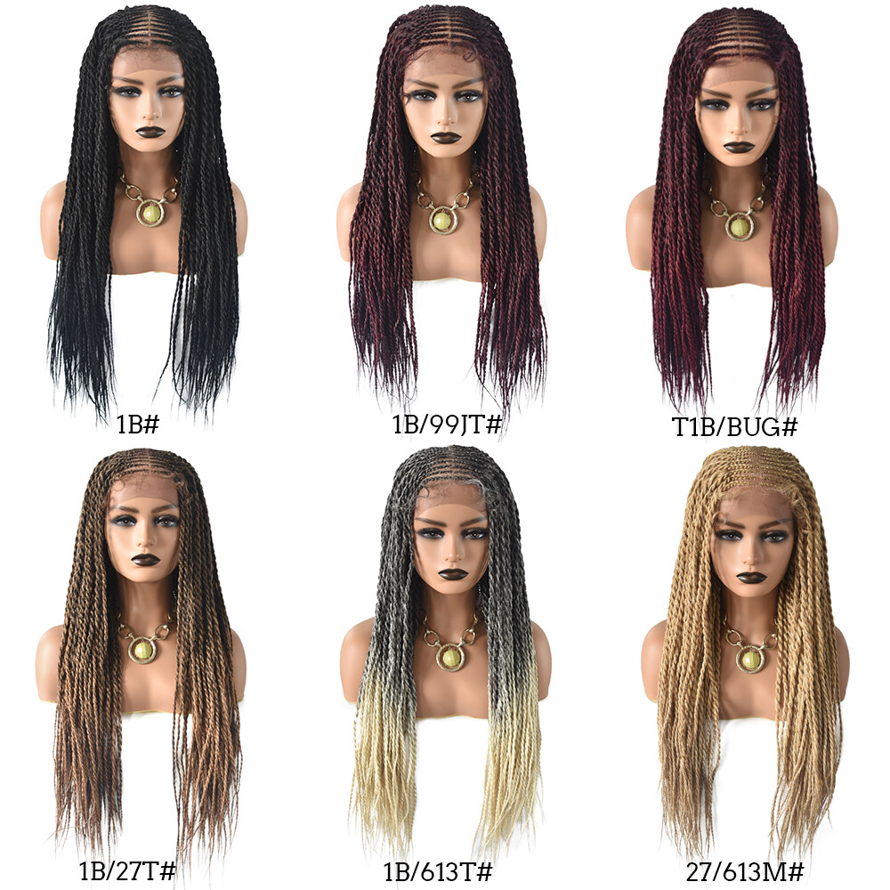 Hand Tied Swiss Lace Front Twist Braids Women Wig Baby Hair Kanekalon Synthetic