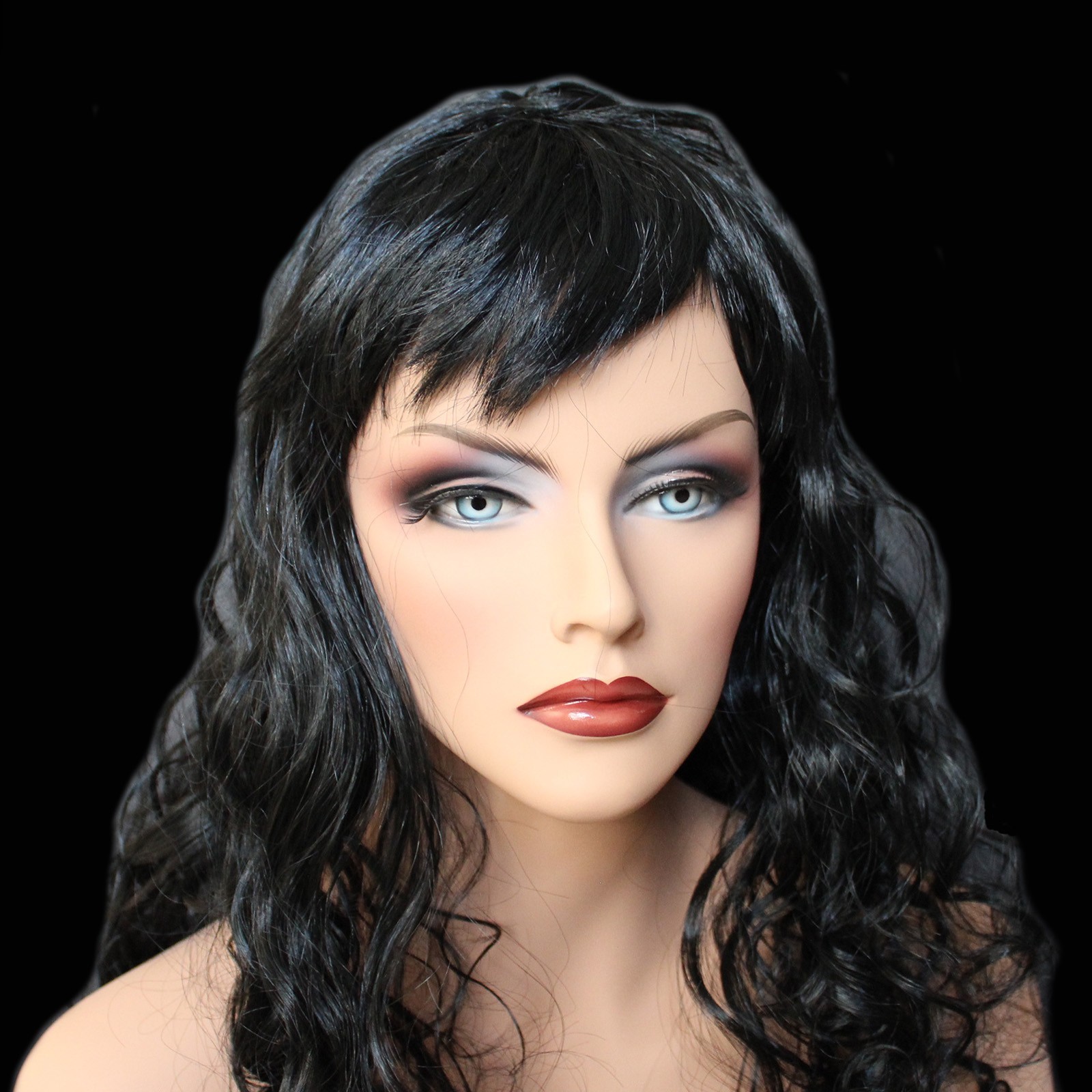 18″ Long Black Synthetic Curly Wavy Hair Wig for Cosplay Party Fancy Dress, NEW