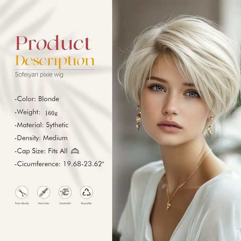 10in Women Platinum Blonde Wig Short Straight Heat Resistant Synthetic Cosplay