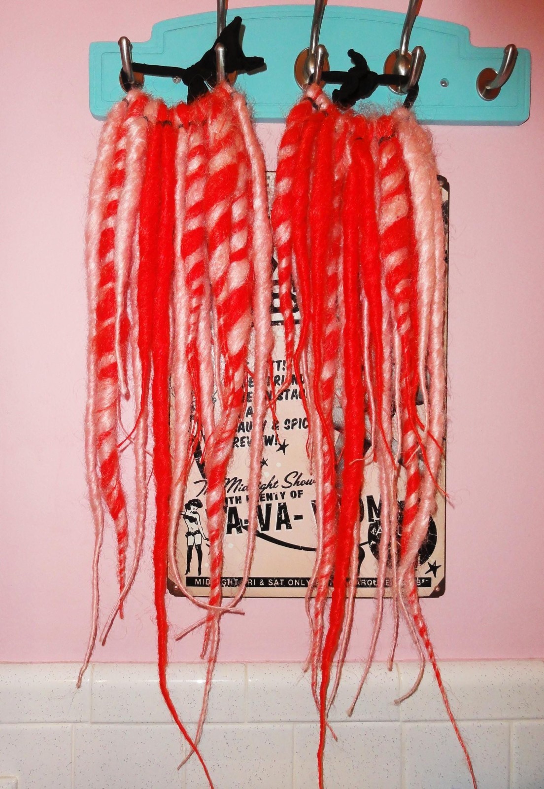 Pink & Red Dread Falls swirls dreadlocks hair extensions cyber goth dreads emo