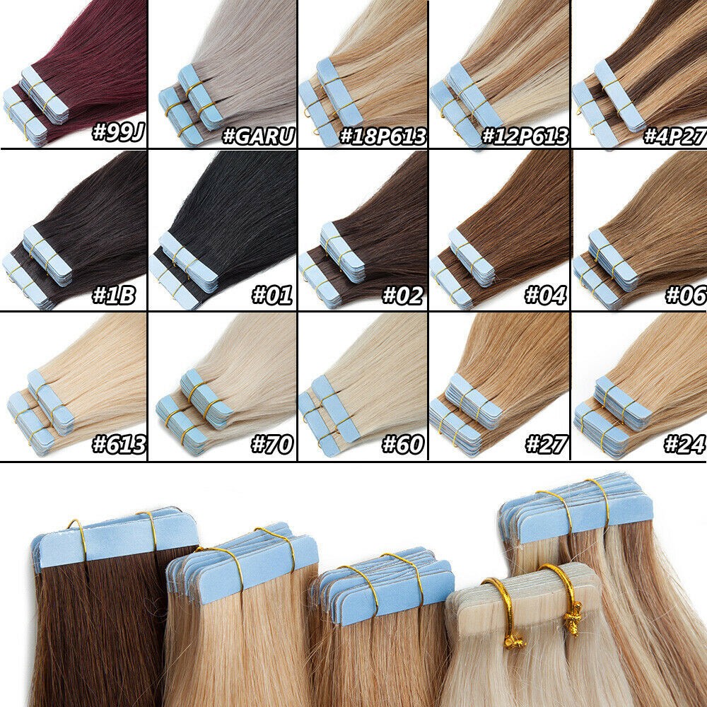 Tape In Remy Human Hair Extensions Full Head Skin Weft Russian Hair Thick Ombre