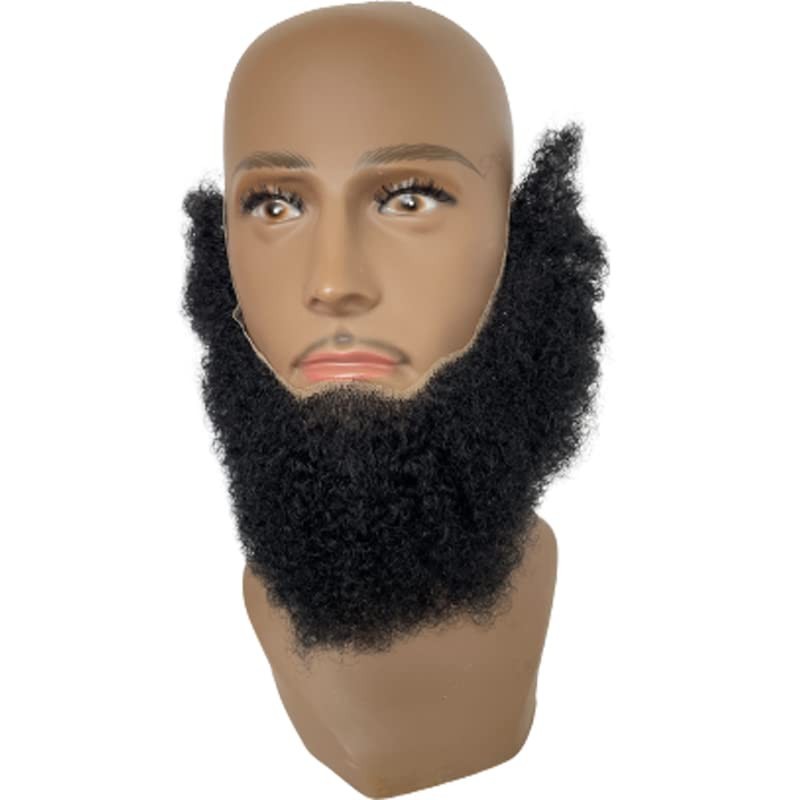 Realistic Human Hair Afro Curl Beard & Mustache System for Black Men – 12×3 Inch
