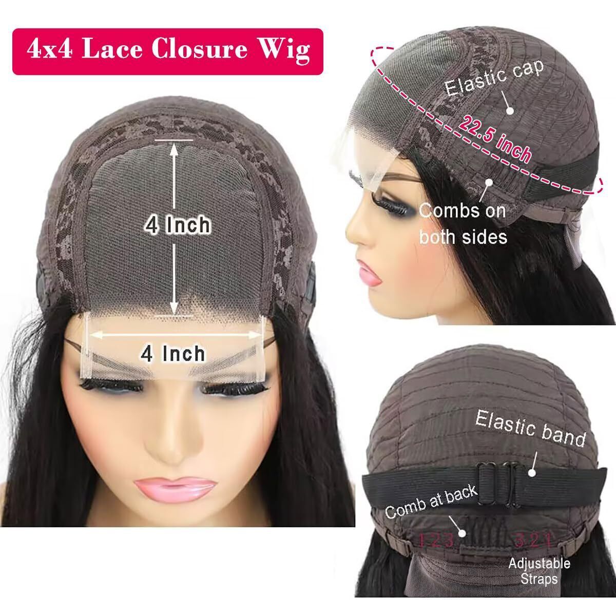 32 Inch Straight Lace Front Wig Human Hair 4×4 Lace Closure Wigs for Women
