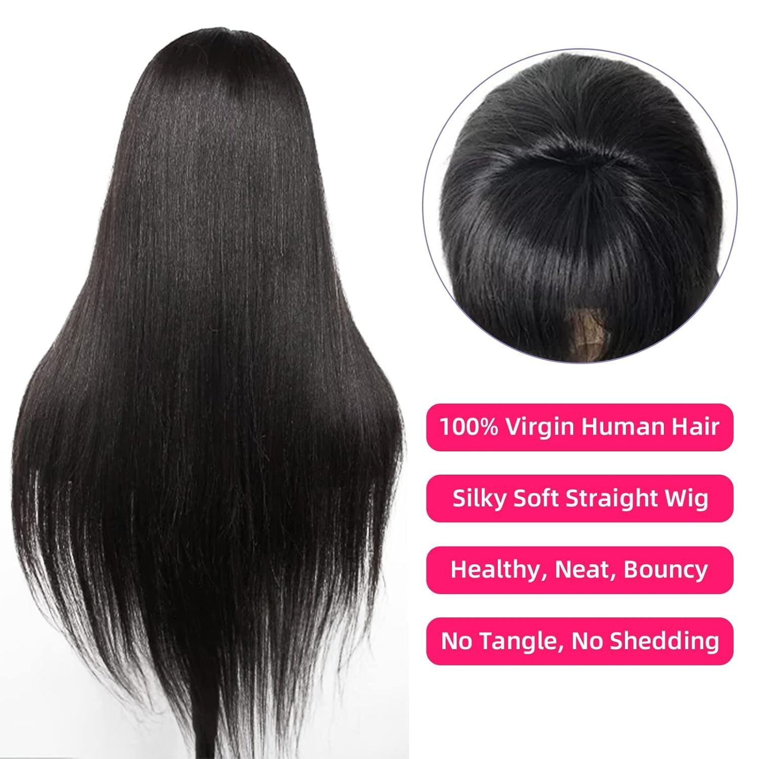 Straight Human Hair Wig With Bang Brazilian VirginHuman Hair None Lace Front Wig