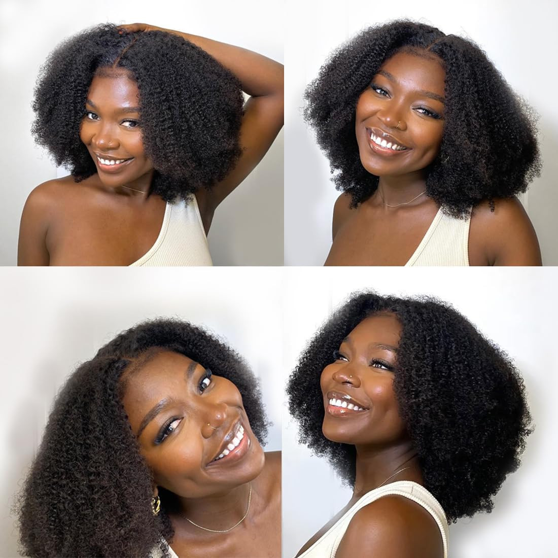Black Kinkycurly 4C Edge Wig Human Hair 4X4 HD Lace Afro Kinky Closure Wig for B