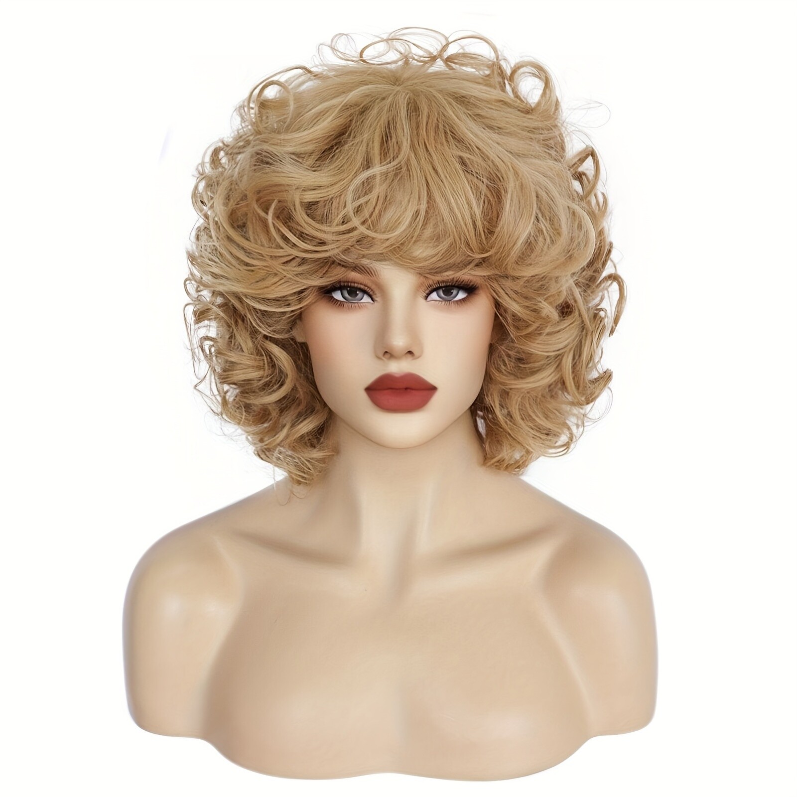 Synthetic Hair Short Curly Wavy Brown Anime Cosplay Wig With Bangs For Halloween