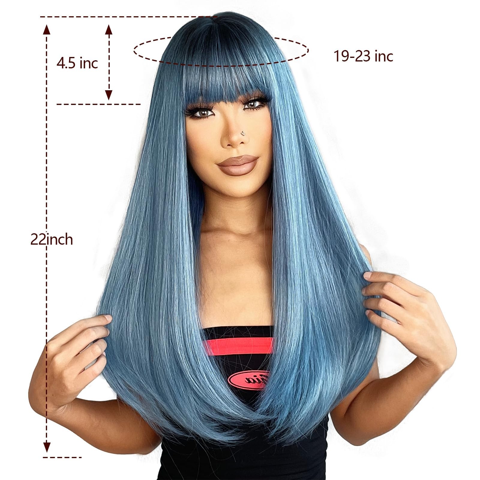 Ombre Blue Wig with Bangs Long Straight Mixed Blue Wigs for Women Cosplay Wig…