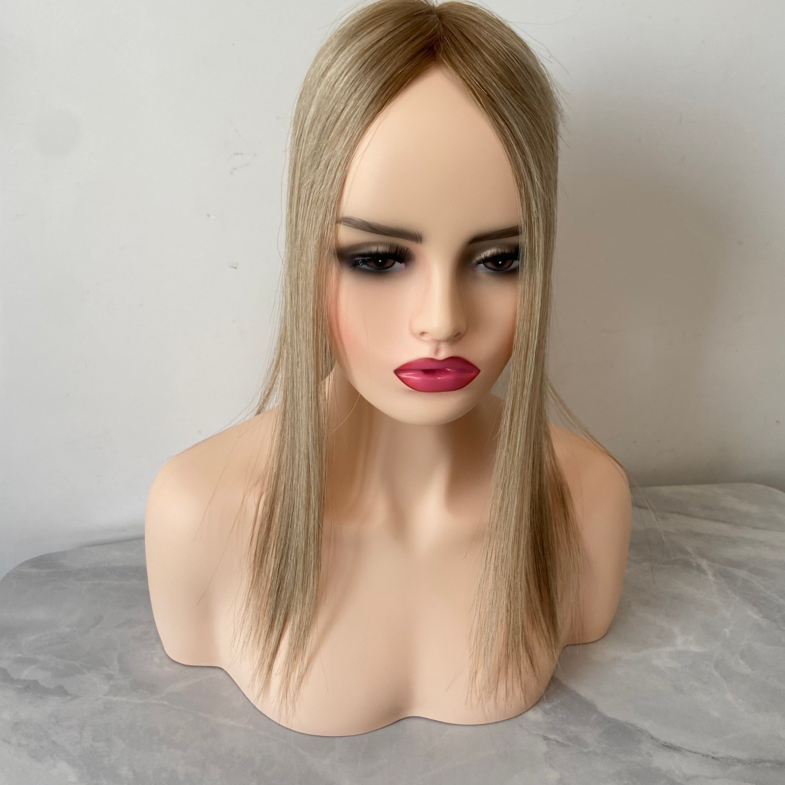 PREMIUM 100% HUMAN HAIR CLIP IN 3X5 MONO TOPPER OMBRE ASH BROWN ROOTS HAIR PIECE