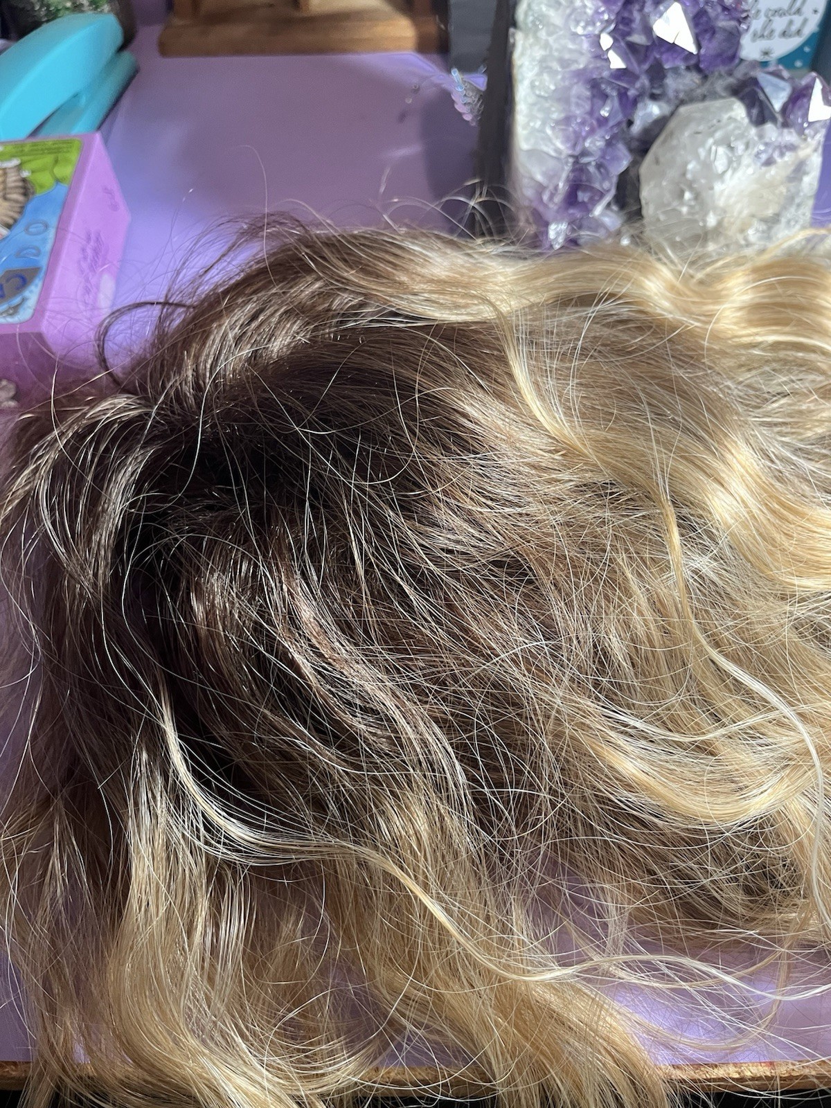Wavy Ombré Blonde Wig w/ Dark Roots Clip-In Classic Cap Synthetic 21-30in