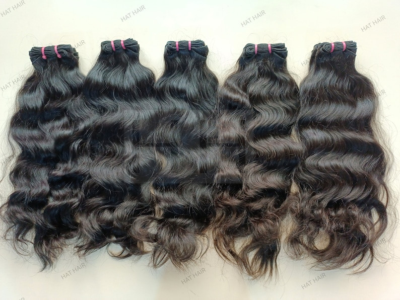 14 inch Raw Indian Wavy Human hair extensions Machine weft, Raw Unprocessed bund