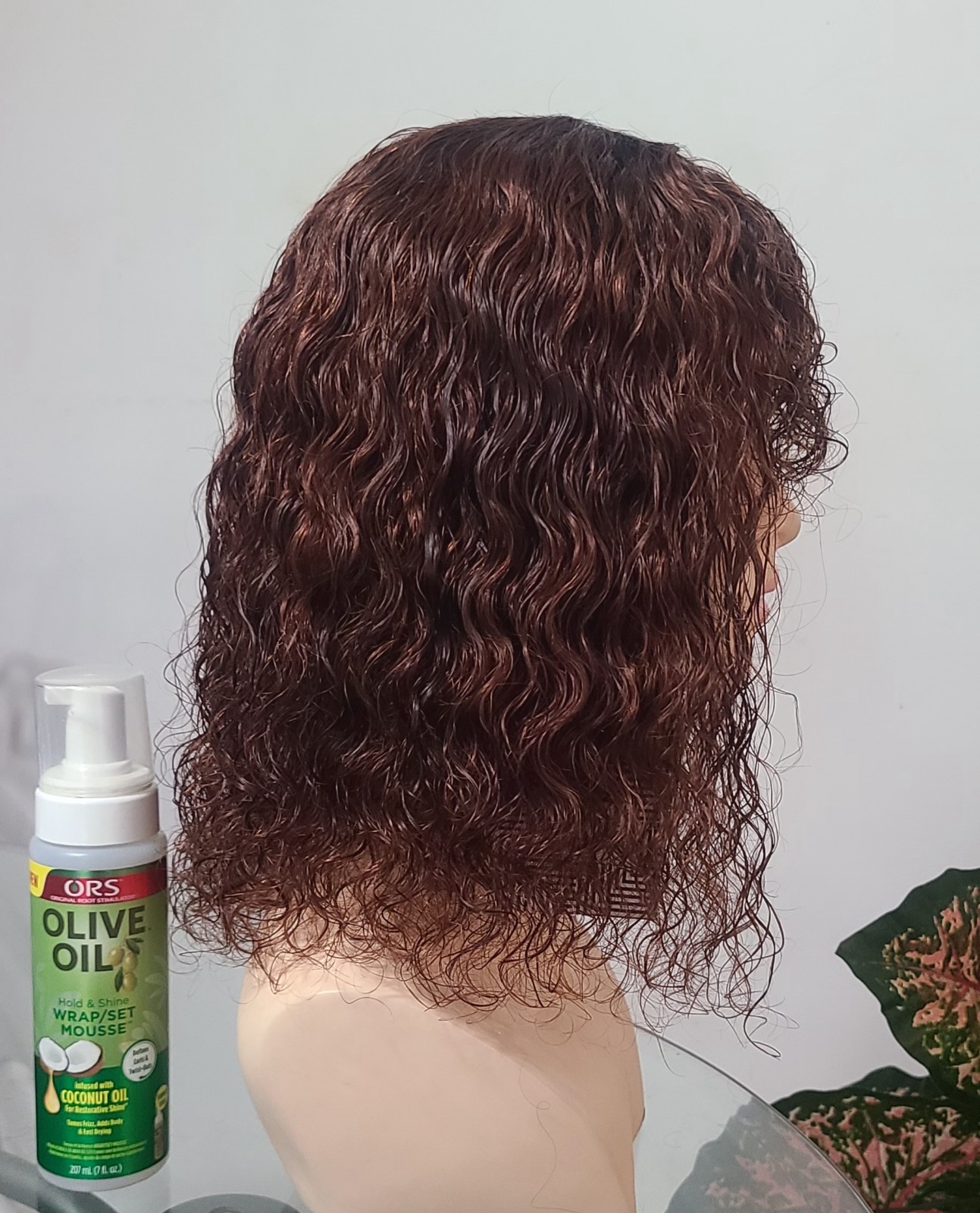 14″Brown Jerry Curl Wig,made From 100%human hair with bangs, Color TT 1B/33(N)