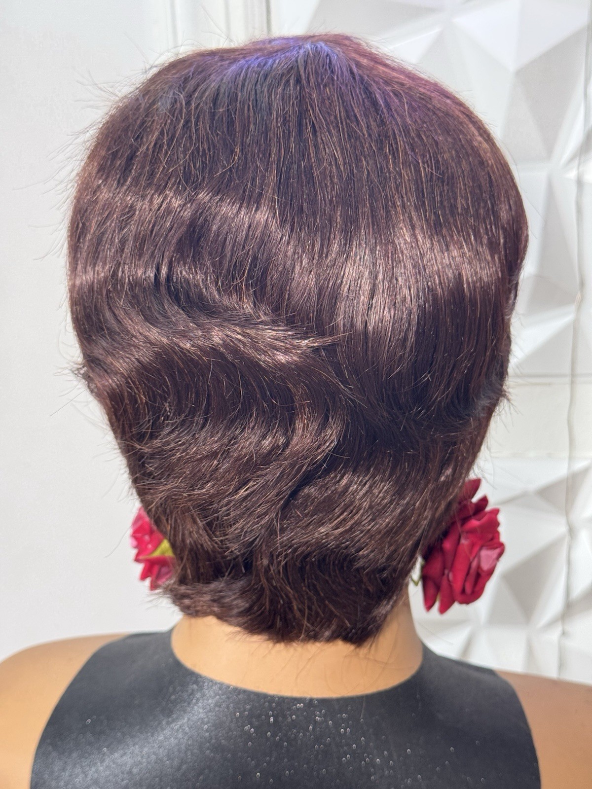 100% Human Hair Dark Brown Pixie Cut Wig Short Bangs Classic Cap One Size