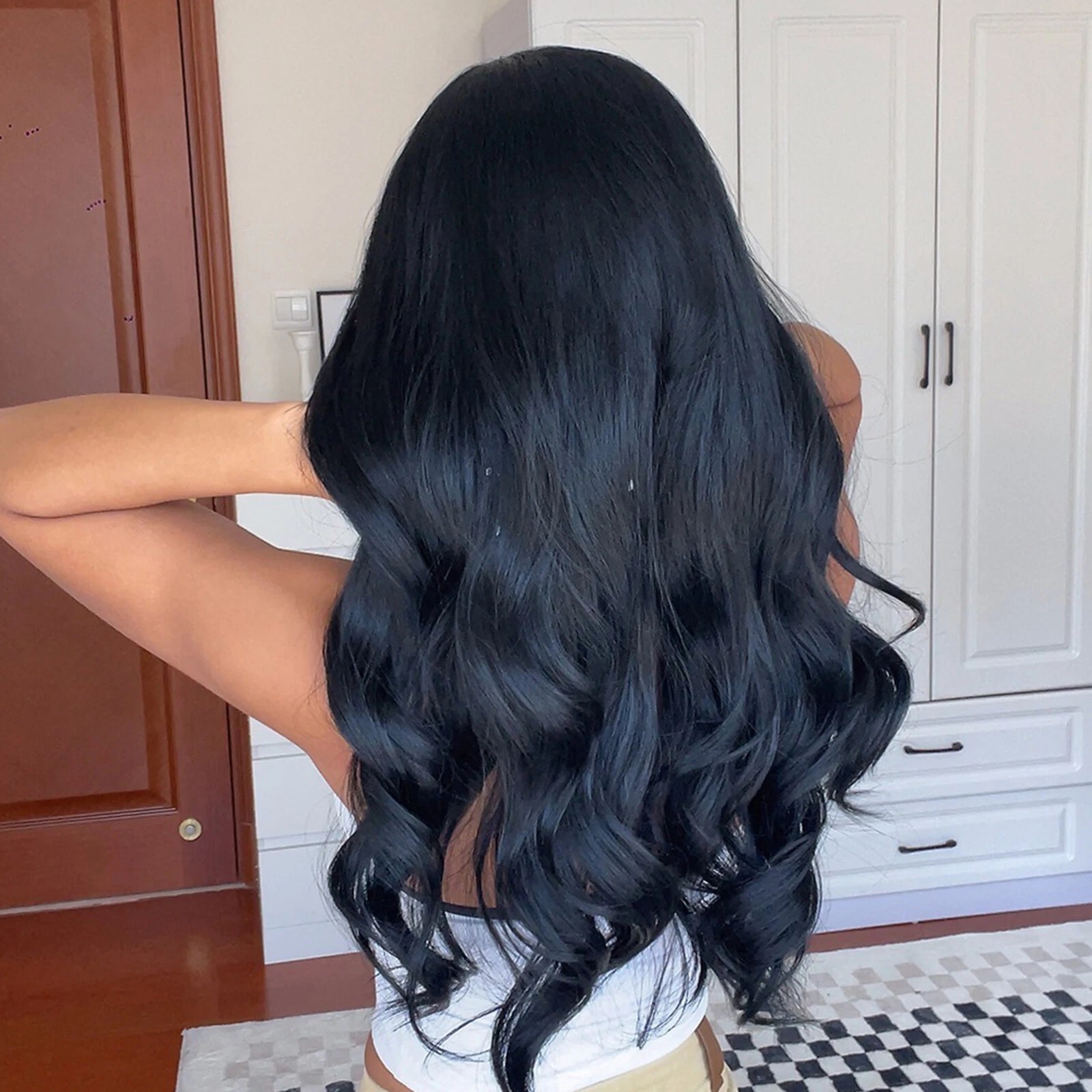 Halloween Long Wavy Soft Cosplay Wigs Heat Resistant Synthetic Hair Black